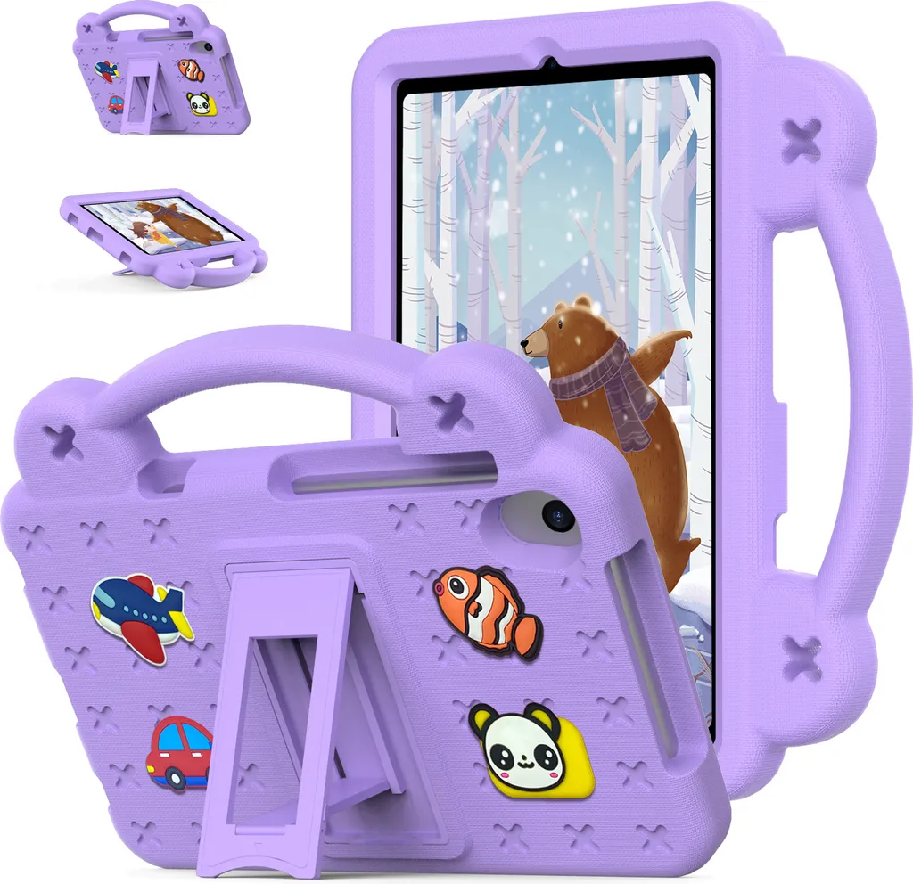 Custodia protettiva per Onn 8" Tablet Gen 4 2024, custodia per bambini, antiurto con maniglia e supporto viola