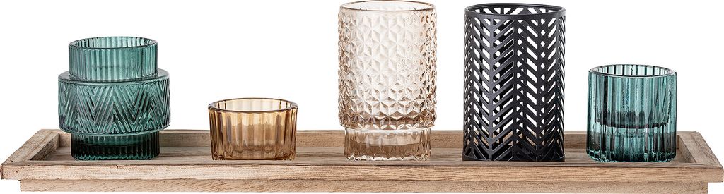 Sanga Tablett mit Teelichthaltern, Blue, Glas Produktbild 