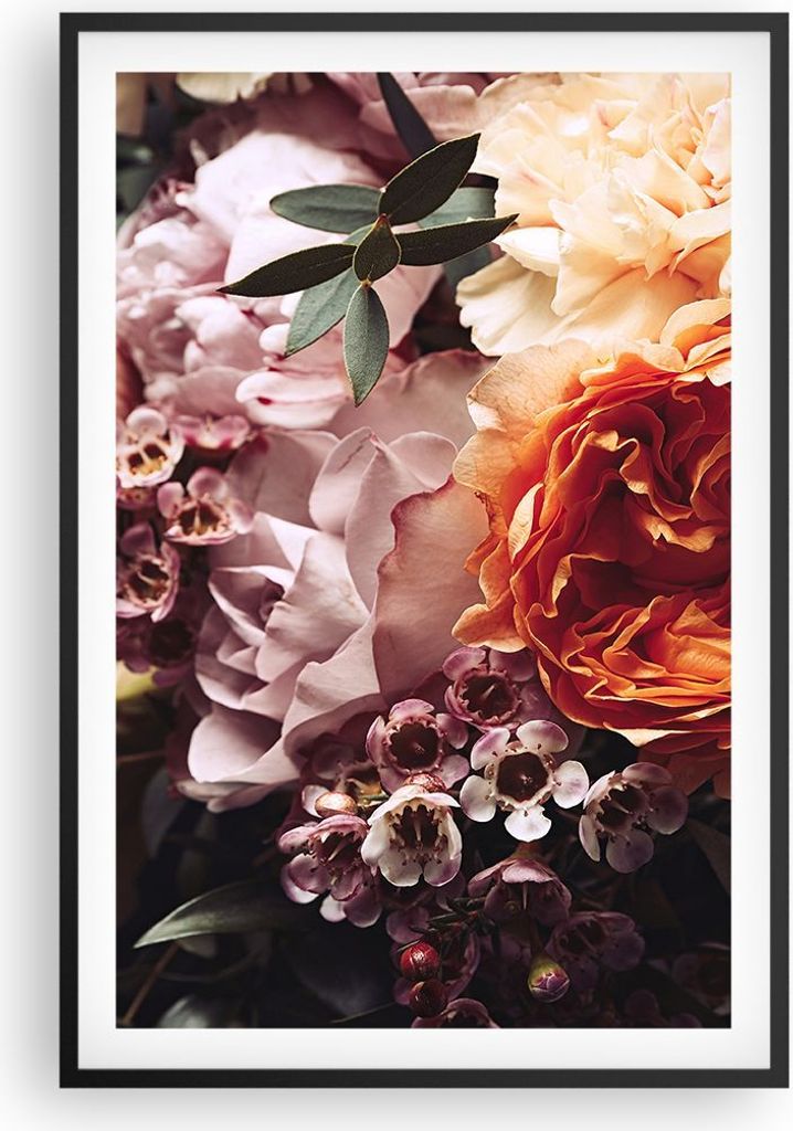 Gerahmtes Poster - Schwarzer Rahmen - Blumen Getreide Rosen - 61x91,5 cm - Wand Bild - Wanddeko - Wandbilder - Kunstposter - Wandposter - Bilderrah...