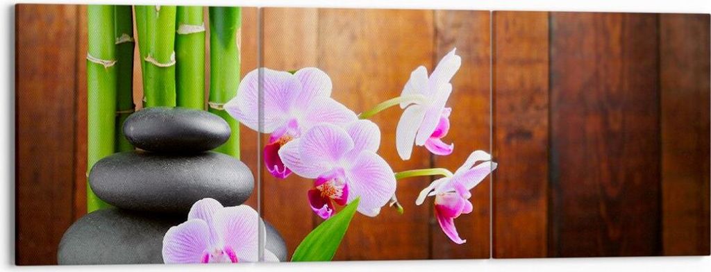 Bild auf Leinwand - Leinwandbild - Bambus Dekoration Blume Orchidee - 150x50cm - Wand Bild - Wanddeko - Leinwanddruck - Bilder - Kunstdruck - Leinw...