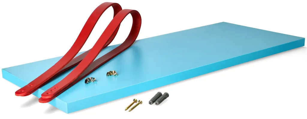 ABRATO® Mensola a muro Maramara Blue 60x25x1,8 cm Mensola galleggiante con cinghie in pelle Appeso rosso - 2