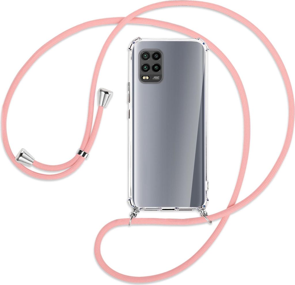 Handykette Backcover-Schutzhülle mit Band (Metall silberfarben) für Xiaomi Mi 10 Lite 5G (Zoom) - rosa