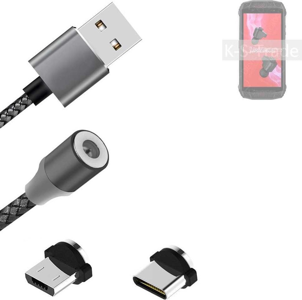 K-S-Trade Hochwertiges Magnet-Lade-kabel Sync-Kabel Daten-Kabel kompatibel mit Ulefone Armor 15 mit USB-Typ-C-Anschluss und Micro-USB-Anschluss 2A bis
