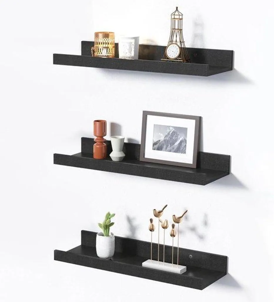 Rangement mural noir 3 pièces en MDF 8 mm, idéal salon et décoration