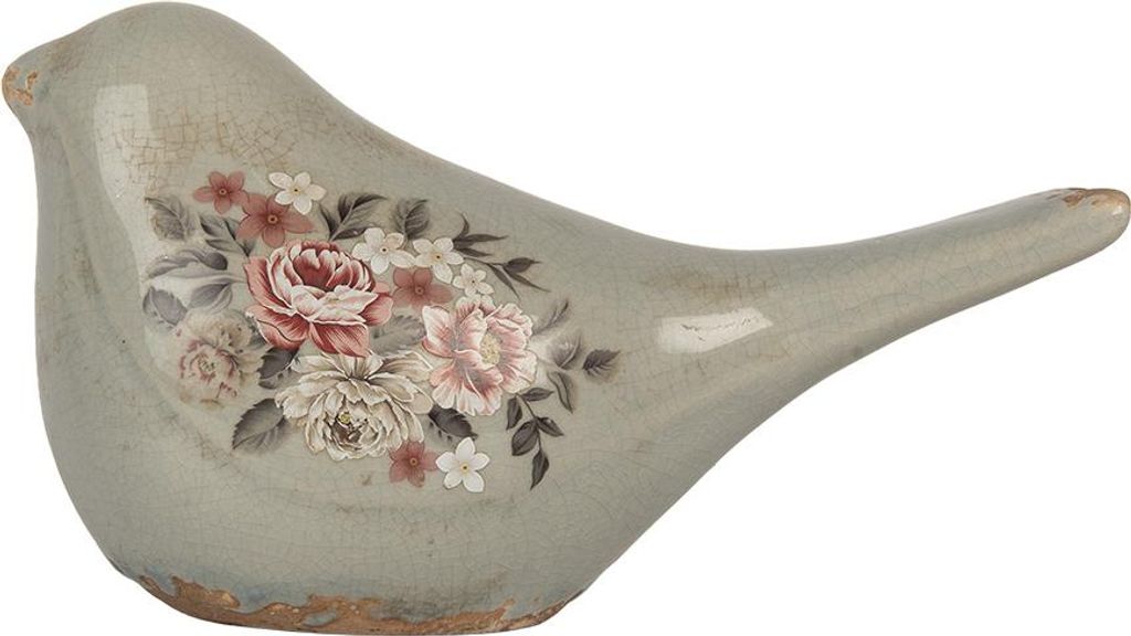 Clayre & Eef Dekoration Vogel 22x9x12 cm Grau Keramik Blumen