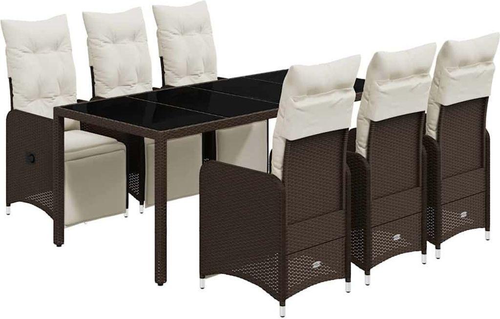 vidaXL 7-tlg. Garten-Bistro-Set mit Kissen Braun Poly Rattan