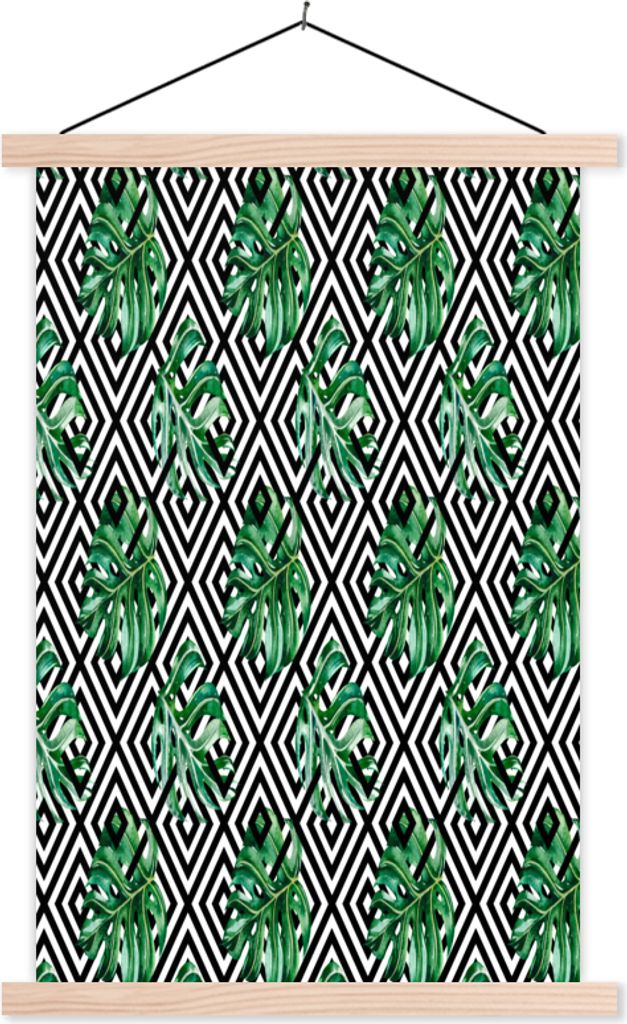 MuchoWow Textilposter Weinlese - Monstera - Farne 60x90 cm mit holzfarbenen Rahmen - Textil