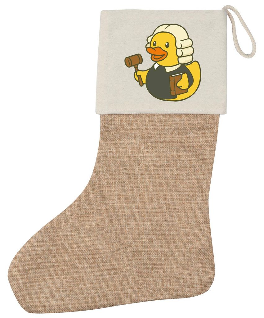 Huuraa Weihnachtsstrumpf Quietscheente Jurist Comic Gummiente Beige Jute Kaminstrumpf Geschenkidee