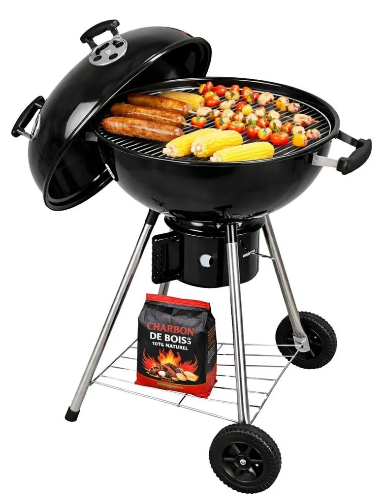 Grand Barbecue Jardin Charbon INTEC 57cm - Couvercle, Roues, Réglage Feu