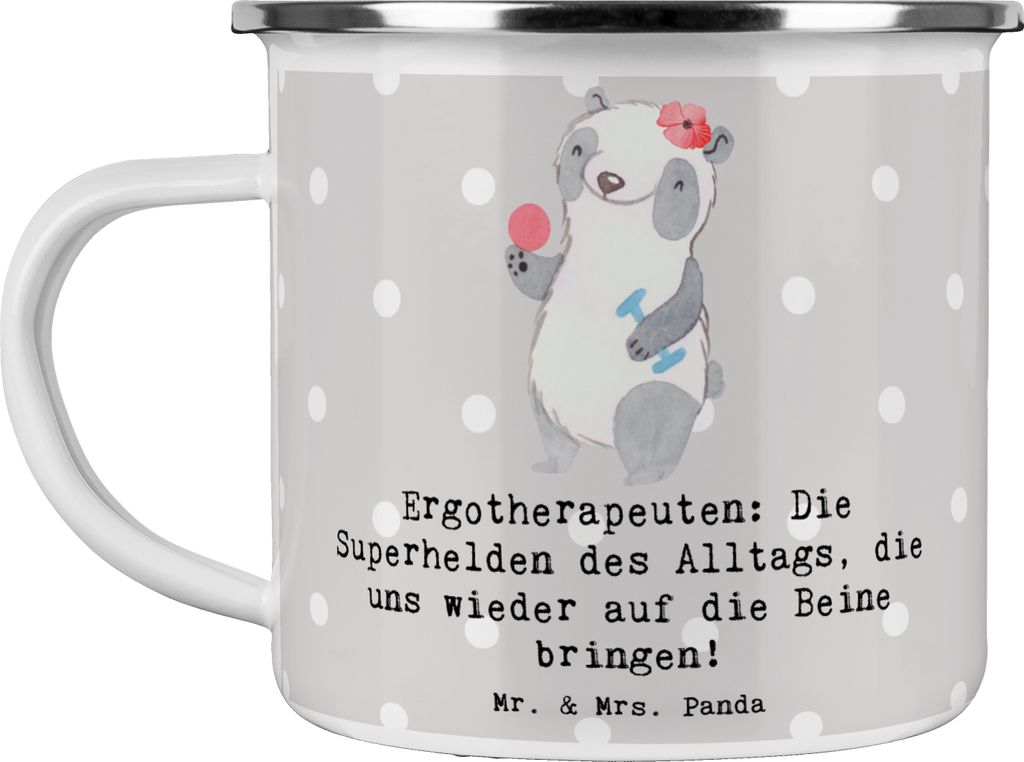 Mr. & Mrs. Panda Emaille Becher Ergotherapeutin Superhelden Produktbild 