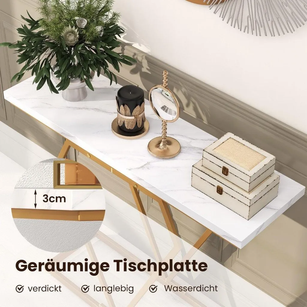 Console dorée plateau marbre 100cm, structure métallique stable luxe - 3