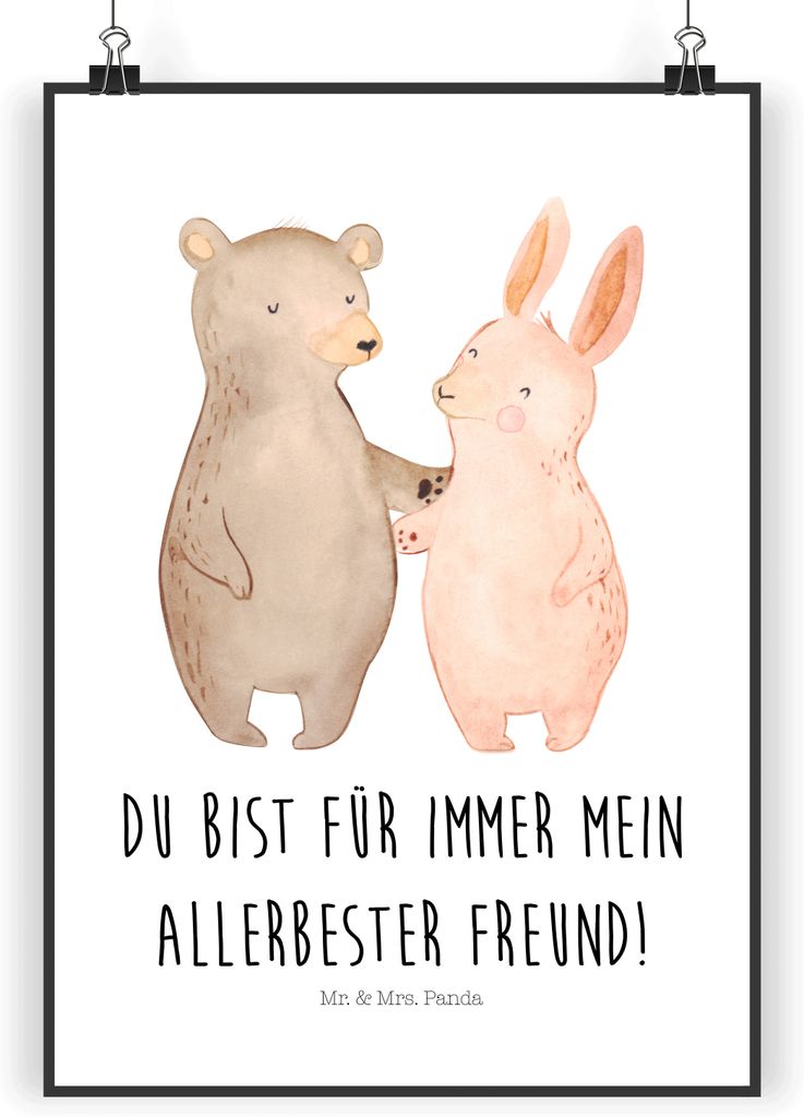 Mr. & Mrs. Panda Bild Bär und Hase Umarmen DIN A5 - Weiß - Geschenk, Plakat, für Immer, Kunstdruck, Freundin, wanddeko, Freunde, drucke, Best Fr...