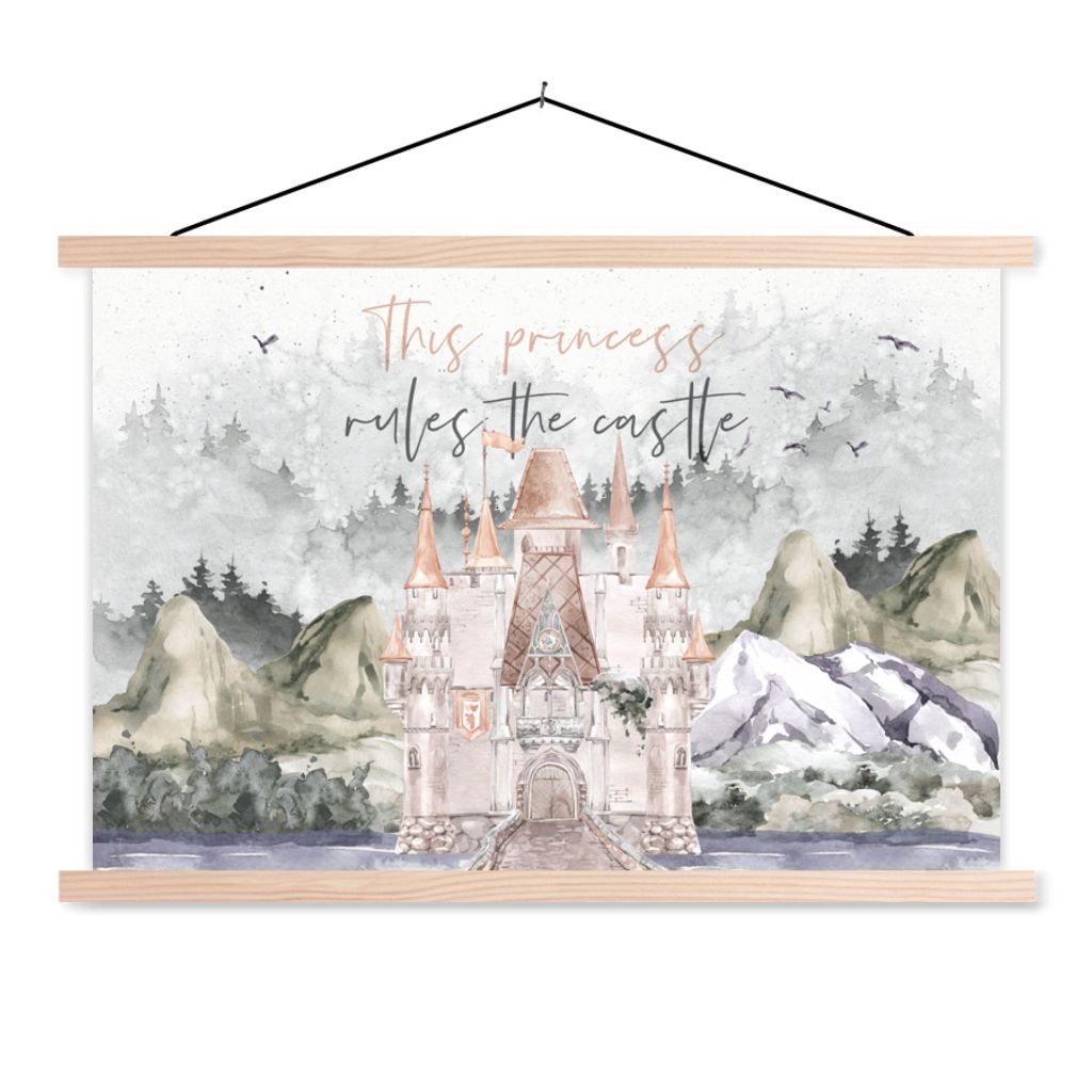 MuchoWow Textilposter Zitate - Diese Prinzessin regiert das Schloss - Sprichwörter - Kinder - Baby - Jungen 120x80 cm mit holzfarbenen Rahmen - ...