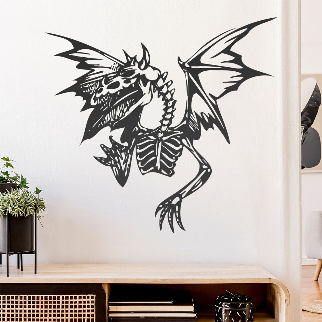 Skelettdrache Wandtattoo in 6 Größen - Wandaufkleber Wall Sticker - Dekoration, Küche, Wohnzimmer, Schlafzimmer, Badezimmer