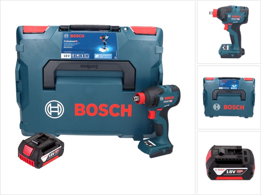 Bosch GDX 18V-210 C Professional Akku Drehschlagschrauber 18 V 210 Nm Brushless + 1x Akku 4,0 Ah + Connectivity Modul + L-Boxx - ohne Ladegerät