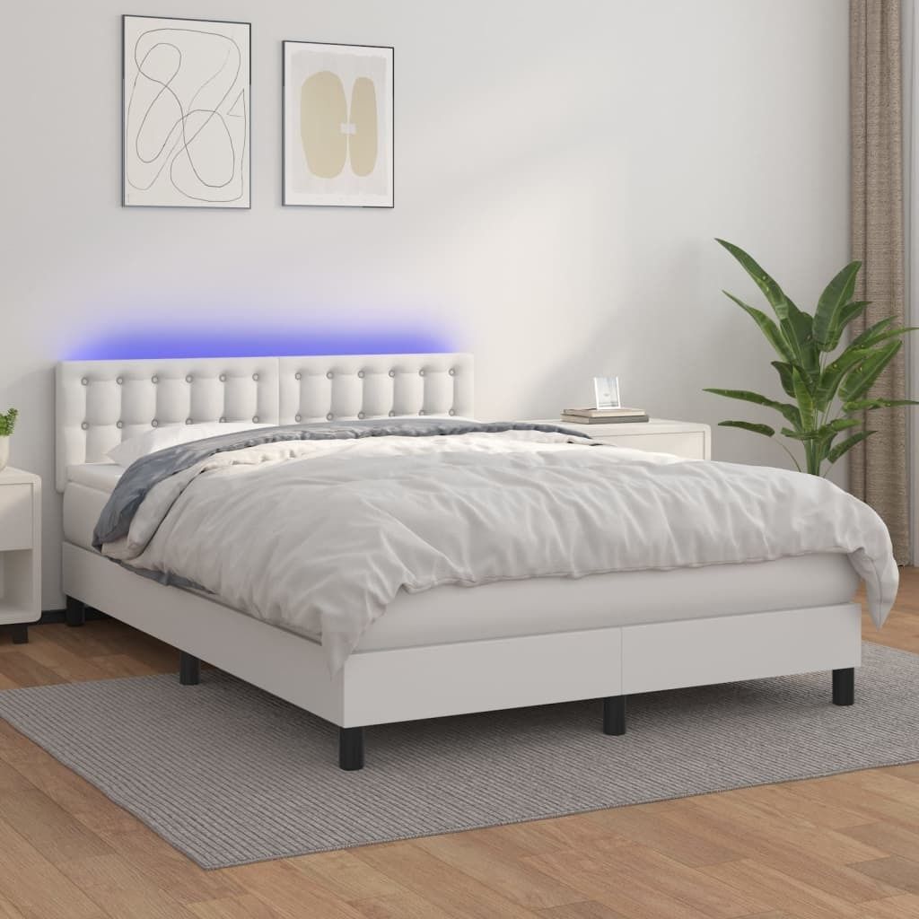 Maison Exclusive - Boxspringbett mit Matratze & LED Weiß 140x200 cm Kunstleder