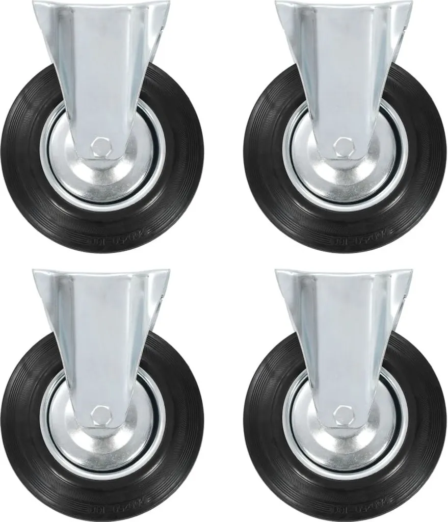 Roues fixes 200 mm en caoutchouc silencieux et platine acier renforcé