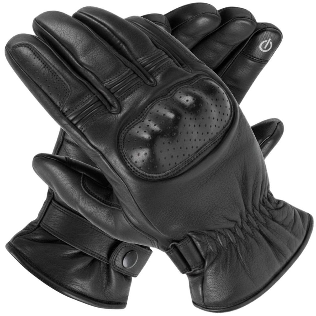 Herren Motorrad Biker Leder Handschuhe Chopper mit Knöchelschutz und Futter(XL,Schwarz)