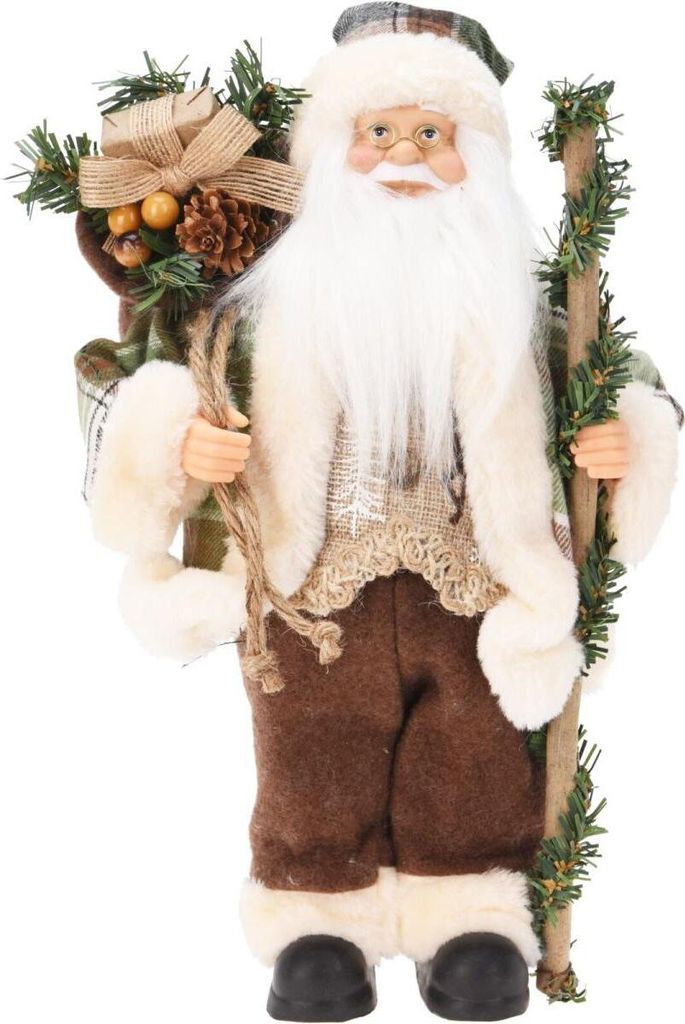 Weihnachtsmann Dekofigur Deluxe 30 cm – Stehender Weihnachtsmann in Braun