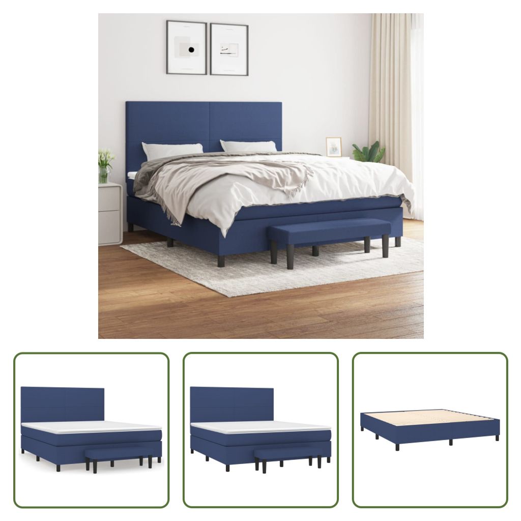 The Living Store Boxspringbett mit Matratze Blau 180x200 cm Stoff