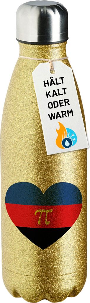 Huuraa Trinkflasche Pi-Polyamorie Pride Flagge LGBTQ Herz 500ml Gold Edelstahl Wasserflasche Trinkflasche Geschenkidee