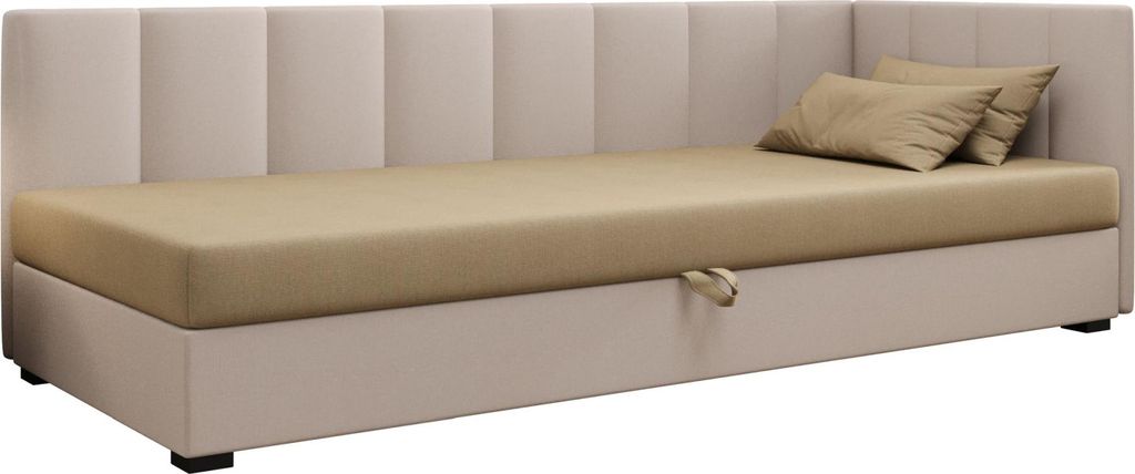 AURA SOFA Boxspringbett ADEL PLUS 100x195 Komplett-Set mit Bonell Matratze, Polsterbett mit Bettkästen - Hellbeige/Bronze, SAWANA 01/24