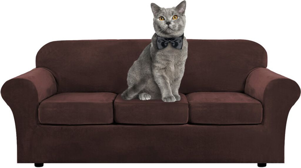 Samt Sofa Schonbezug Soft Stretch Couch Bezug High Elasthan Möbel Protector, 3-Sitzer / 183-244 cm,Braun