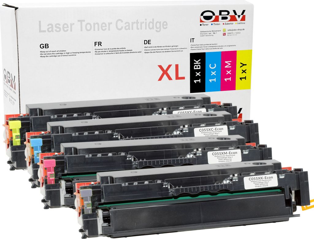 OBV 4x kompatibler Canon 055 H Toner passend für Canon LBP 662Cdw 663Cdw 664Cx MF 741Cdw 742Cdw 743Cdw 744Cdw 745Cdw 746Cx mit Chip ohne Füllstan...