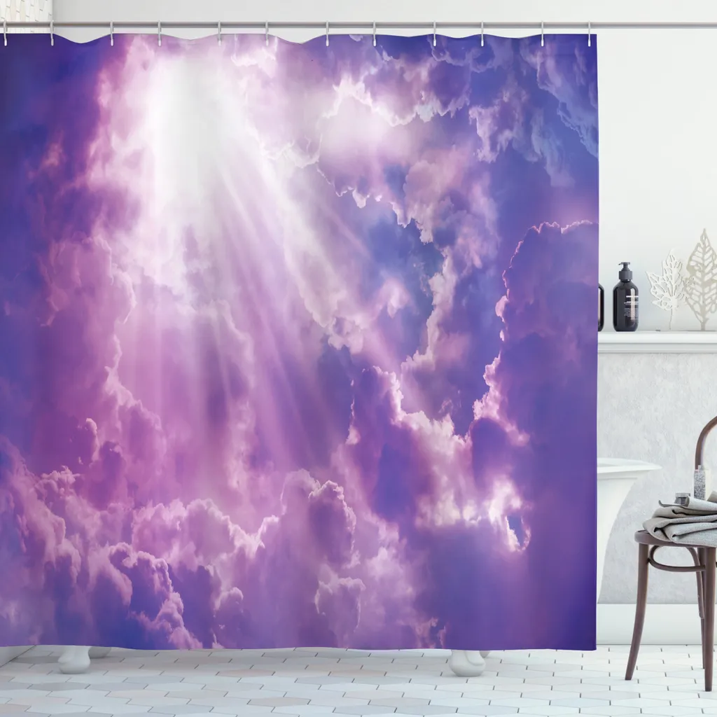 Tenda Doccia Design Paesaggio Nuvole 175x240 | Tessuto Viola Abakuhaus