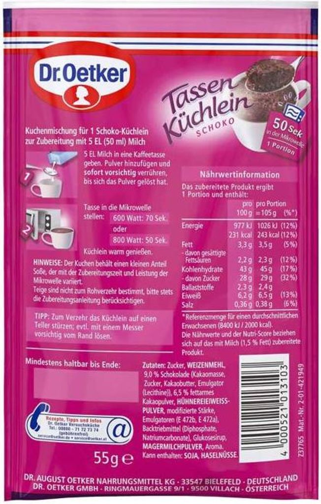 Dr. Oetker Tassenküchlein Schoko Produktbild 