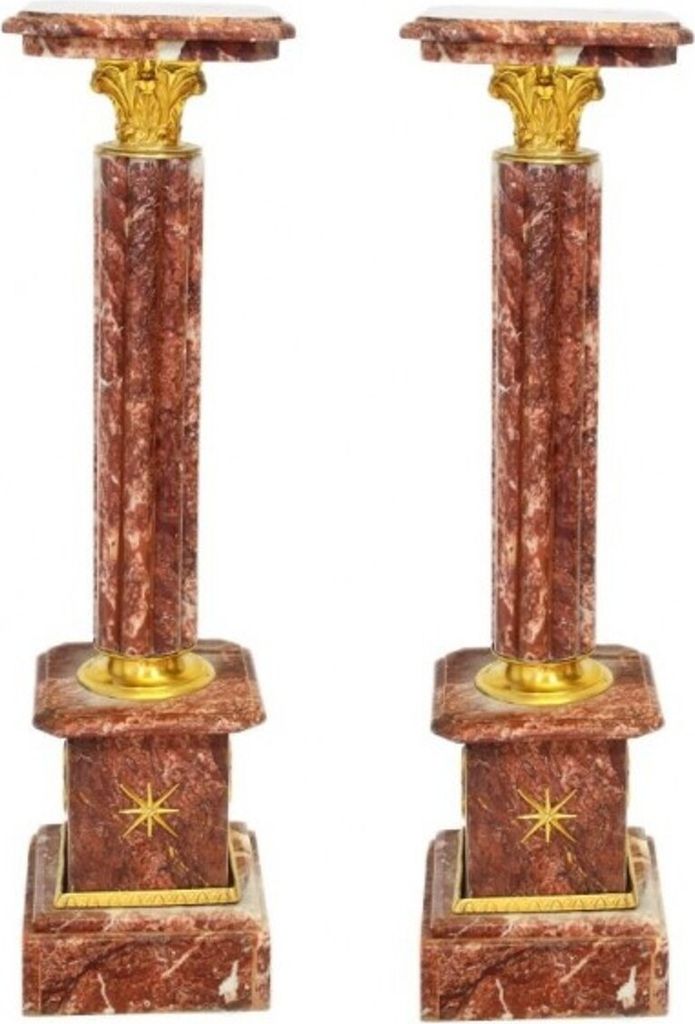 Casa Padrino Barock Marmor Säulen Set Rot / Gold - Edle Marmor Säule (2 Stk)