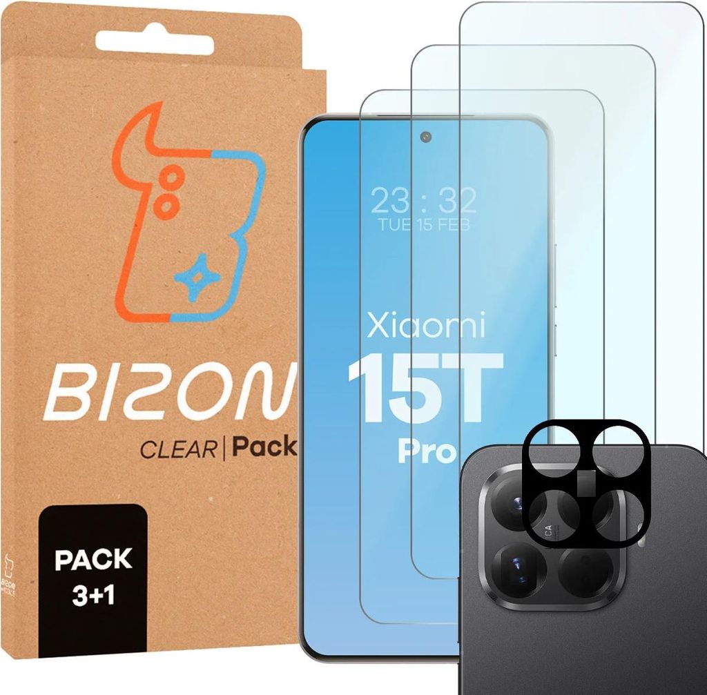 3x Gehärtetes Glas + Kameraschutz für Xiaomi 15T Pro, Bizon Produktbild 