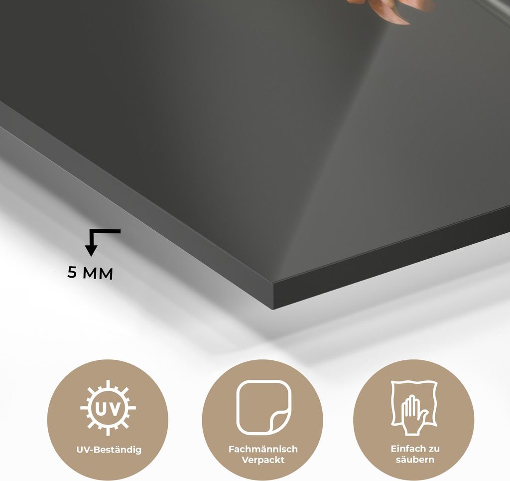 MuchoWow Glasbilder - Bilder auf Wandbild - Foto auf Glas Blumenstrauß - Orange - Gold - Vase 120x60 cm Wanddekoration aus Glas - Acrylglasbild - ...