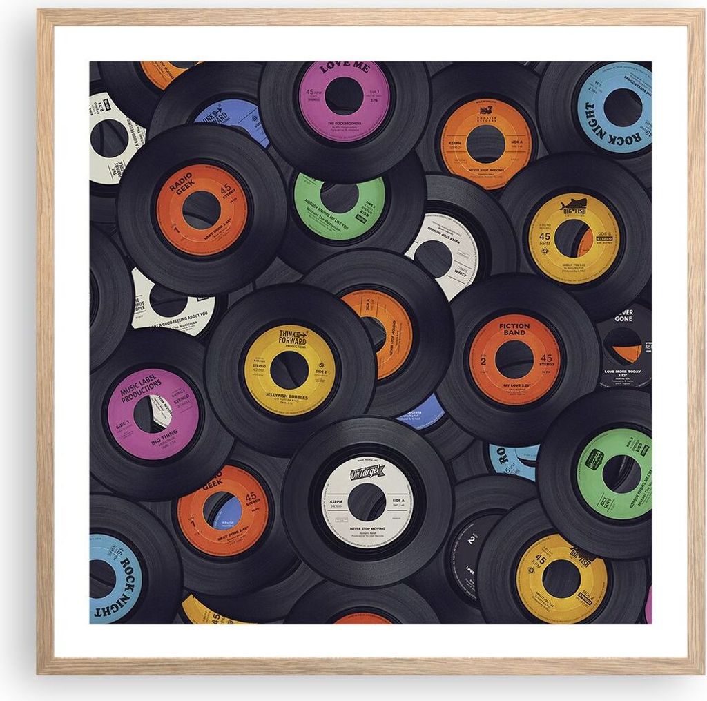 Gerahmtes Poster - Rahmen in heller Eiche - Platten Vinyl Grafiken - 60x60 cm - Wand Bild - Wanddeko - Wandbilder - Wandposter - Bilderrahmen - Bil...