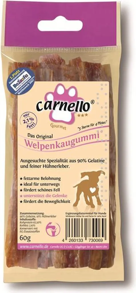 Carnello Chiot Gomma da Masticare per Cani 60g x 20 | Snack Igiene Dentale