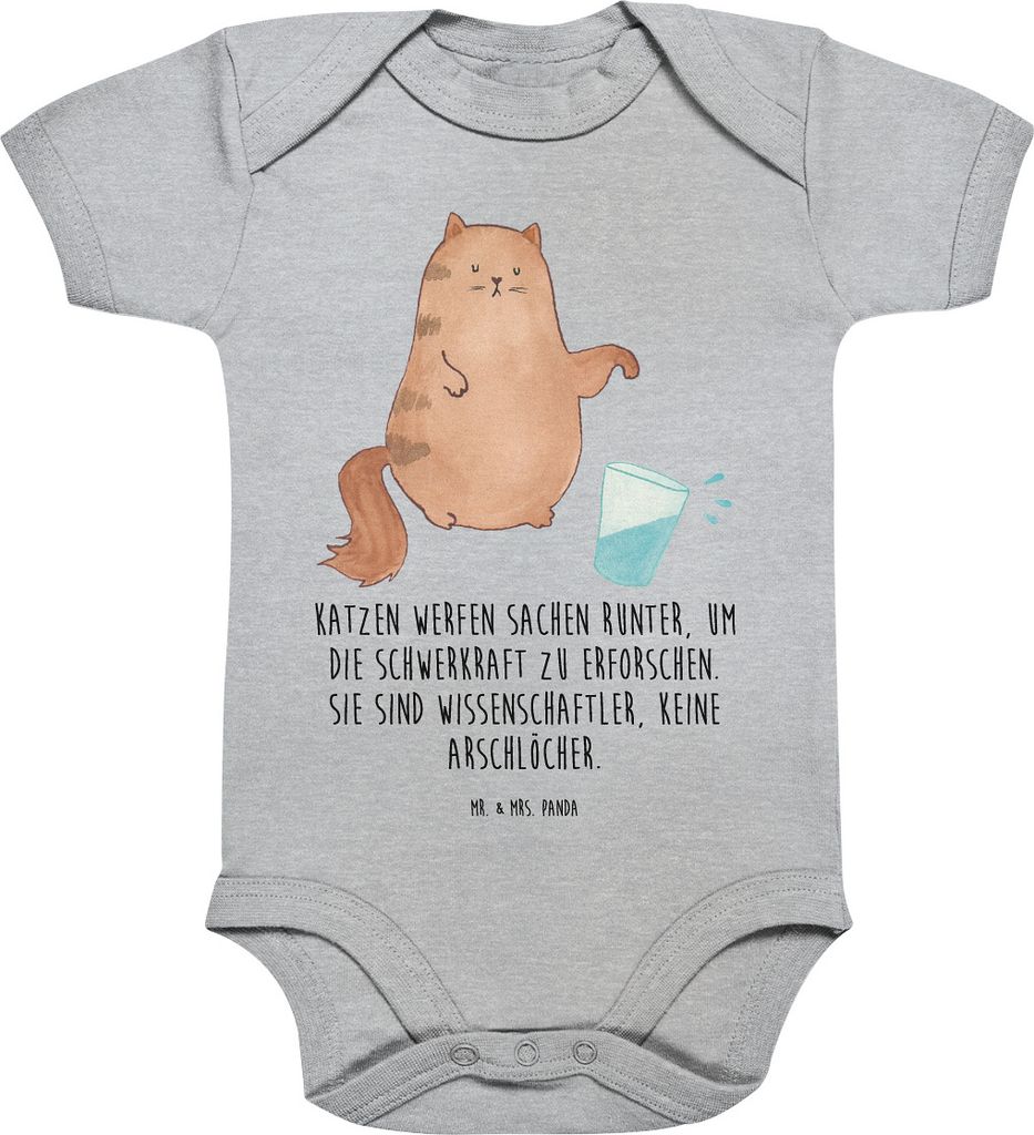 Mr. & Mrs. Panda overall baby Katze Wasserglas 12. - 18. Monat - Heather Grey - Geschenk, Babybody, body baumwolle, babykleidung, Cat, Strampler, N...