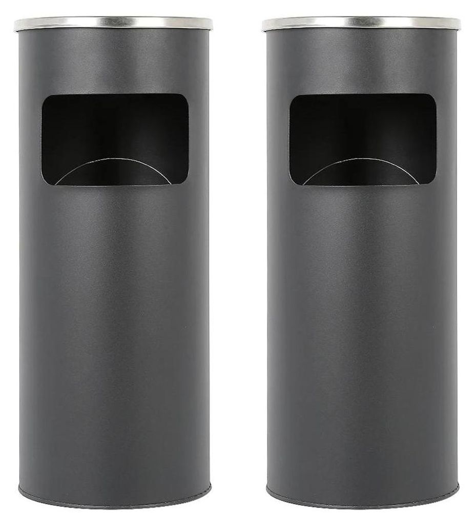 Außen-Aschenbecher - Standascher mit Abfallbehälter - 25x61 cm - 30 L Behälter - Innenbehälter 12 L - Edelstahl - Rund - Schwarz