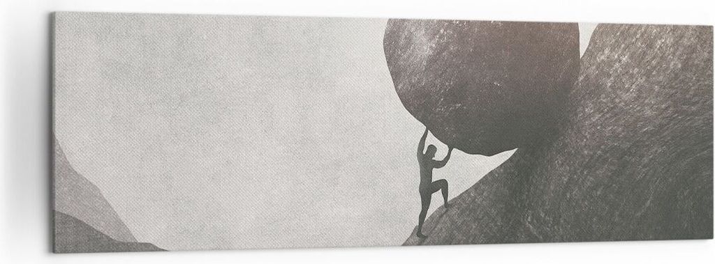 Bild auf Leinwand - Leinwandbild - Einteilig - Sisyphus Arbeit Stein - 160x50cm - Wand Bild - Wanddeko - Wandbilder - Leinwanddruck - Bilder - Wand...