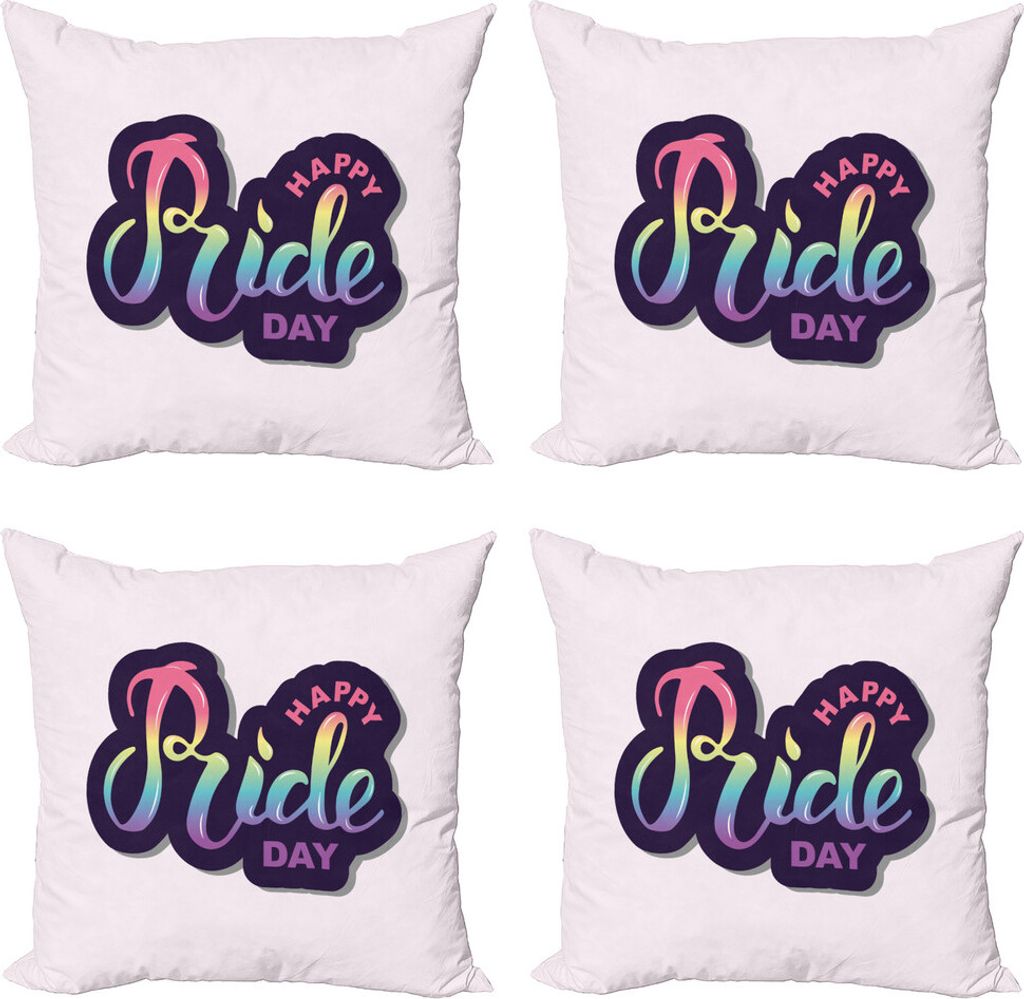 ABAKUHAUS Stolz Kissenbezug Set (4 Stück), Glückliche Pride Day Wording, Moderner Doppelseitiger Digitaldruck, 45 cm x 45 cm, Baby-Rosa Multicolor