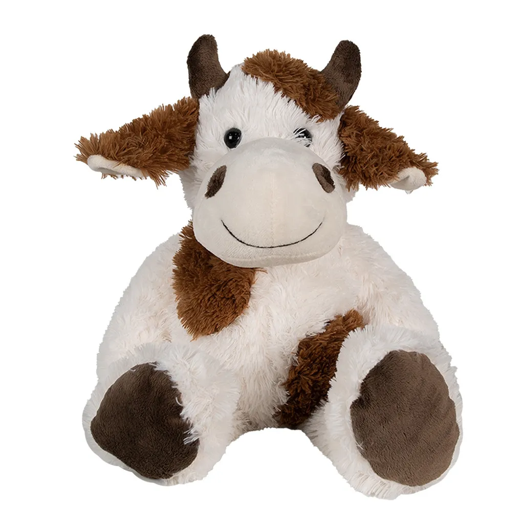 Doudou Vache en Peluche Blanche et Marron pour Enfant 24x25x29 cm