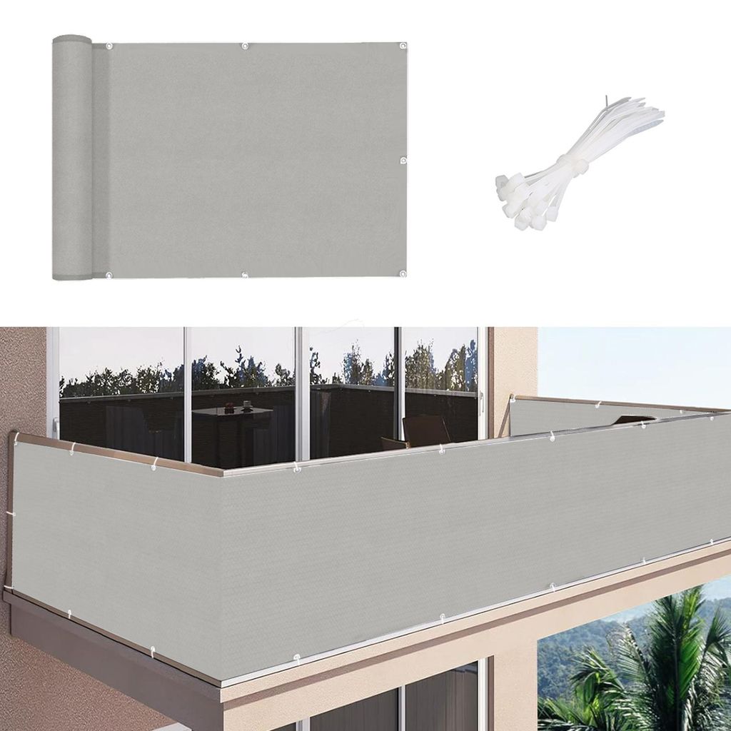 Balkonumspannung Wasserdicht Sichtschutz Balkon Sichtschutzmatte Wetterfest Zaunblende mit Ösen & Kabelbinder Windschutz Sonnenschutz für Terrass...