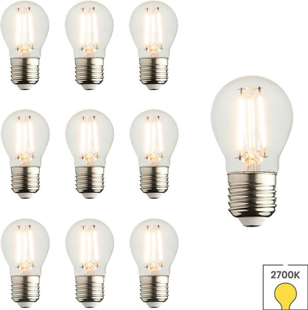 10er-Set LED-Lampen E27 | 1,5 Watt | 2700K warmweiß | Hell | G45 | Filament | Lybardo