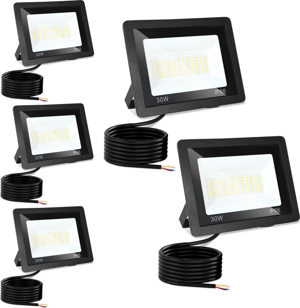 Hengda LED Fluter LED Strahler LED Baustrahler 5X 30W 3 Farbe 3000/4000/6500K Floodlight mit IP66 Wasserdicht