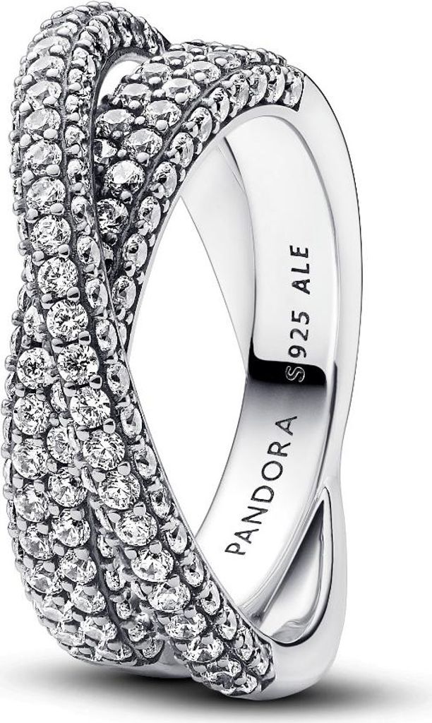 Pandora Timeless Pavé Gekreuzter Doppelband-Ring 193022C01 Damenring, Ringgröße:52