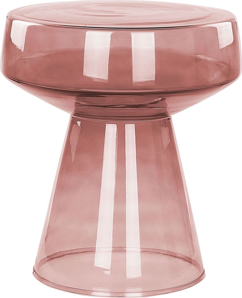 BELIANI Beistelltisch Rot Rauchglas Glänzend Hoch Rund 37 cm T-Form Pilzform Konisch Retro-Stil Couchtisch für Pflanzen Wohnzimmer Ausstattung
