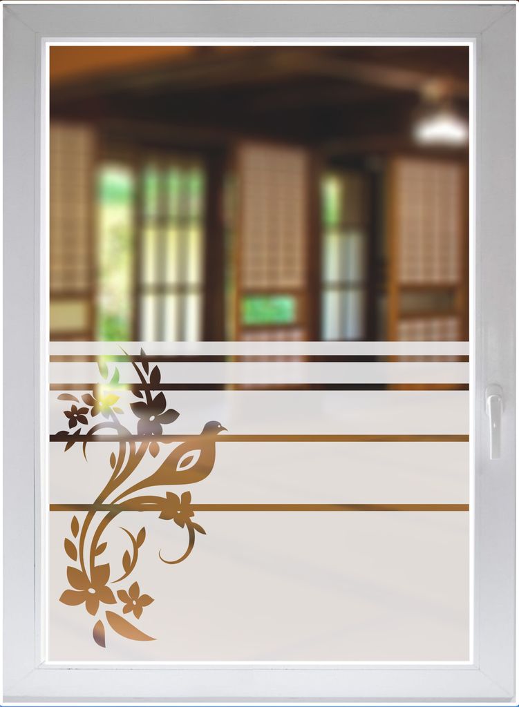INDIGOS UG Glasdekor Fensterfolie Sichtschutzfolie Floral Fensterbild Ornament satiniert blickdicht - 1000mm Breite x 500mm Höhe