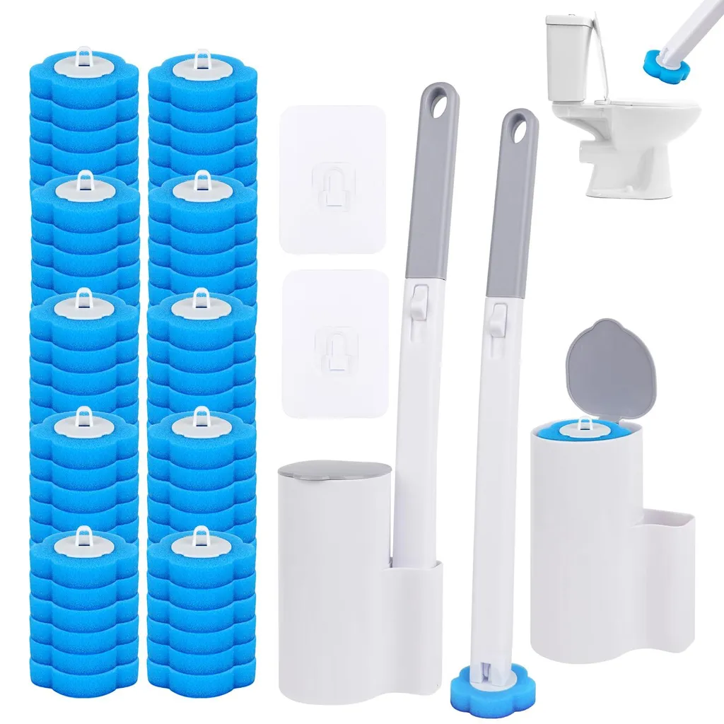 Brosse de toilettes jetable à manche long et support mural pratique