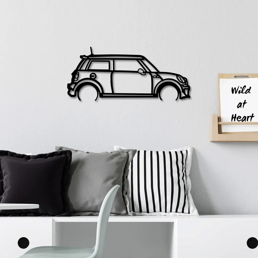 Wallity Mini Cooper Décoration Murale en Métal Noir 73 x 33 cm Luxe