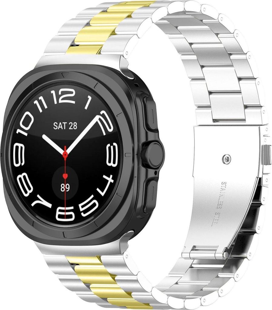 Für Samsung Galaxy Watch 8 / 8 Classic Three Bead Edelstahl Ersatz Smart Watch Arm Band mit Tool Silber / Gold