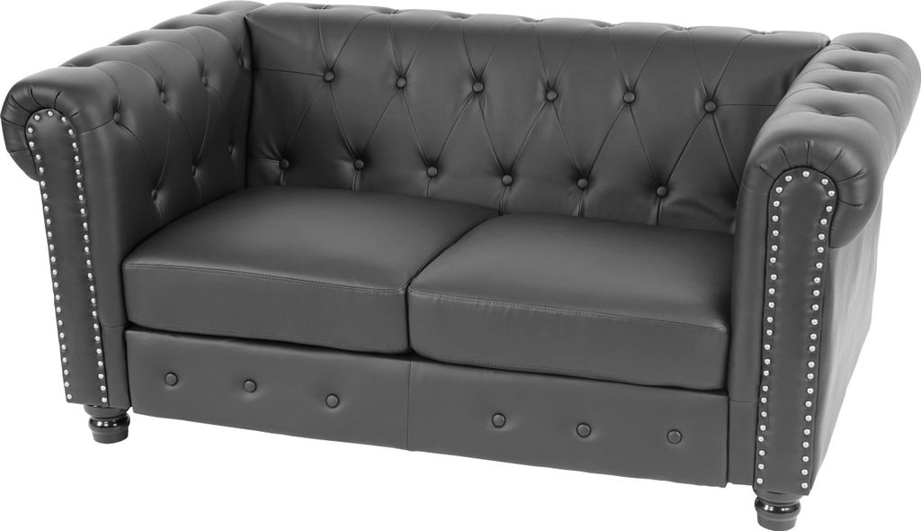 Luxus 2er Sofa Loungesofa Couch Chesterfield Kunstleder 160cm runde Füße, schwarz